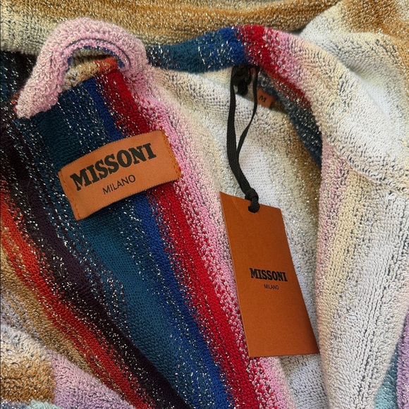 Missoni Hooded Striped Wool-Blend Cape in Red, Blue, Purple & Cream - Picture 2 of 7